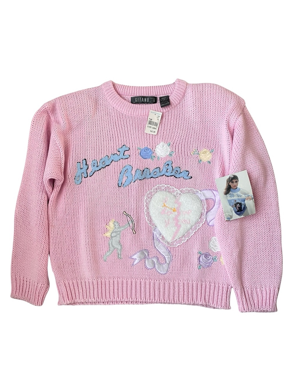 DEADSTOCK VINTAGE Gitano Pastel Heart Breaker Knit Sweater NEW WITH TAGS